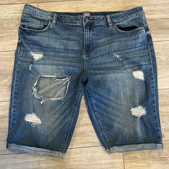 Women’s Soho New York jeans Plus size 20 denim distressed ripped Bermuda shorts - Picture 3 of 9